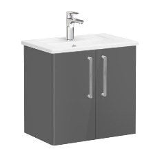 Vitra Root 66364 Lavabo Dolabı, Kapaklı, 60 Cm, Dar, Parlak Antrasit, Köşeli Lavabolu